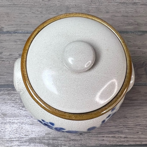 VINTAGE PRESTIGE PLACE GINGER JAR CROCK w/LID Folk Art Blue Floral Pottery Japan - Picture 2 of 8